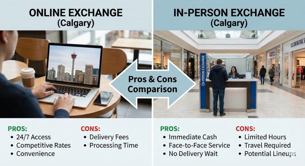 Online vs In-Person Currency Exchange in Calgary: Pros and Cons